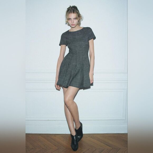 NWT ZARA FULL SKIRT MINI DRESS ZW COLLECTION gray - Picture 9 of 12